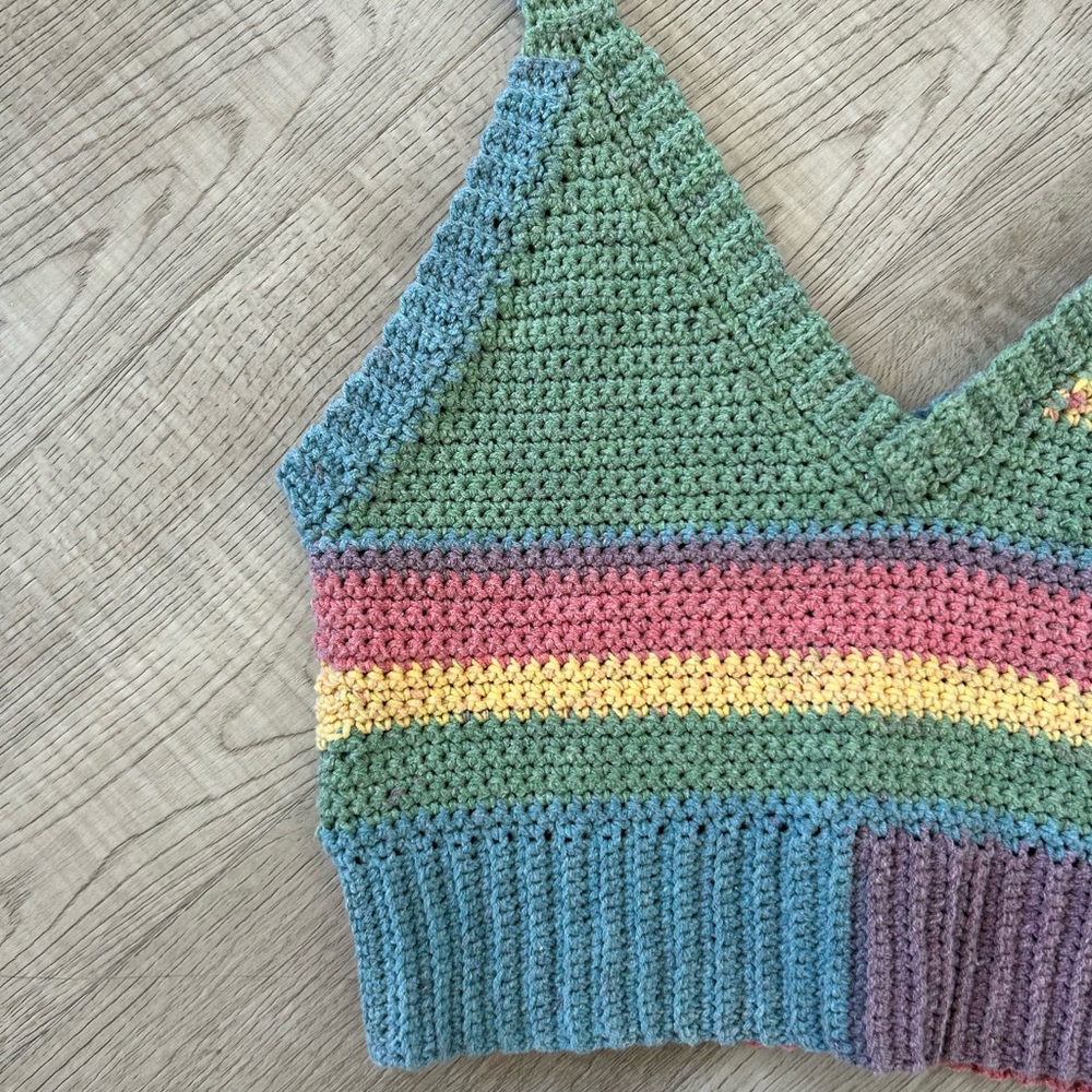 Hand Crocheted Custom Seamless Rainbow Cropped Tank Top - Picture 5 of 10